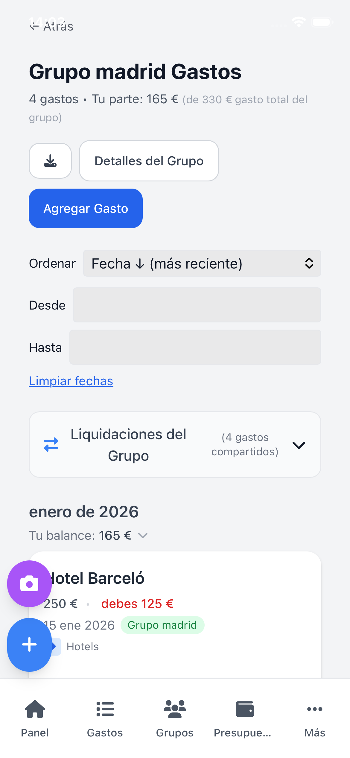 Gastos de viaje en grupo mostrando quién debe a quién